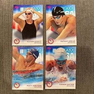 FOUR 2016 Topps Olympics Swimming trading cards - Nathan Adrian Allison Schmitt